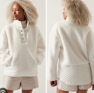 Athleta Cozy Sherpa Snap Sweatshirt Jacket Magnolia White Womens Size Small